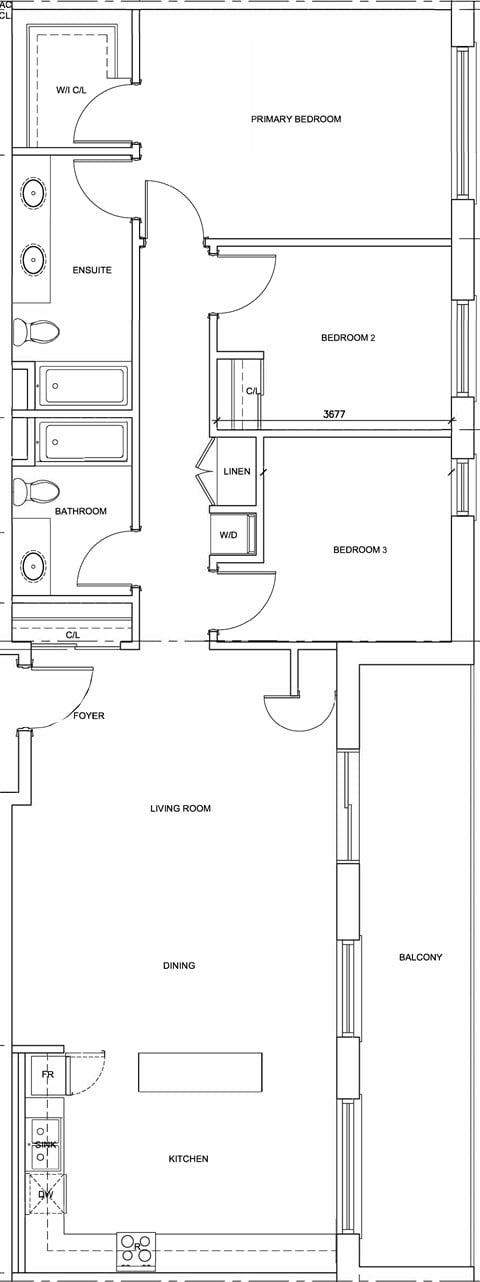 Floor plan for 3 beds, 2 baths, 1446 sqft